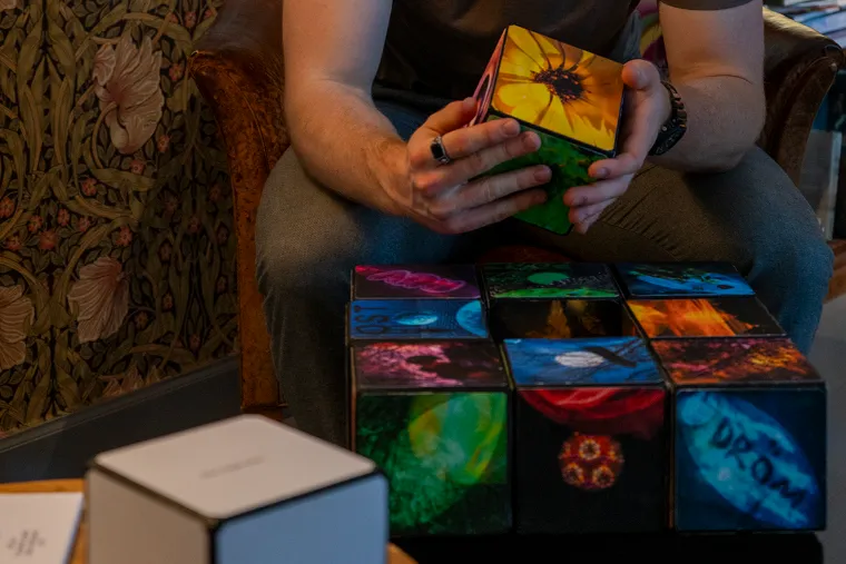 person examining block